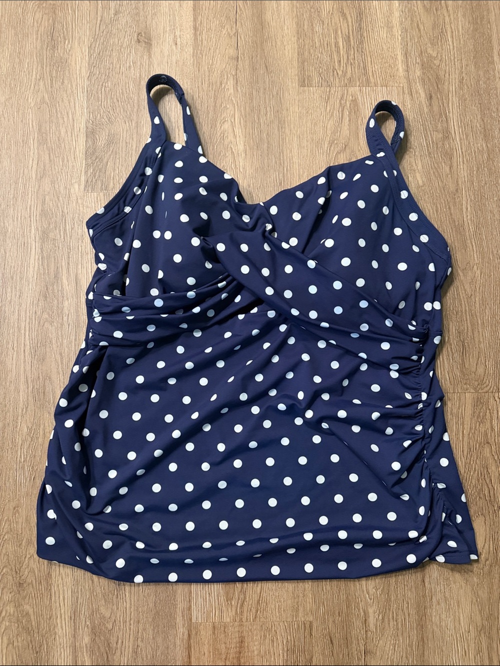 Lands' End Navy Blue White Polka Dot Underwire Tankini Swim Top Women’s 20W DD
